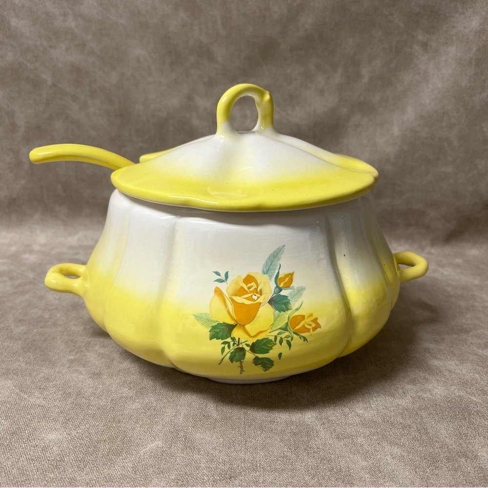 Beautiful Vintage Hand Painted Ceramic tureen w/Spoon